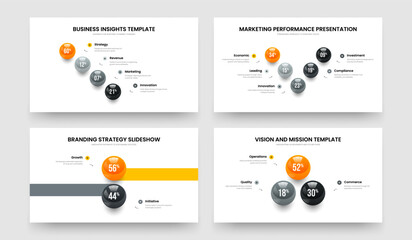 Educational Performance 4 5 2 3 Step Diagram Slide Layout Bundle. Business Development Four Five Two Three Option Chart Slideshow Design Vector Illustration Set.