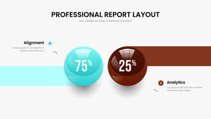 Consulting Development Two Option Diagram Slide Layout. Elegant Solution Slideshow Design Vector Illustration. Science Profile 2 Element Chart Frame Template.