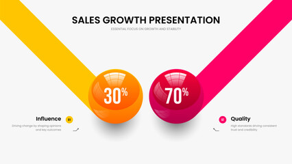 Product Strategy 2 Step Diagram Slide Template. Marketing Showcase Two Option Infographic Frame Layout. Enterprise Performance Slideshow Design Vector Illustration.