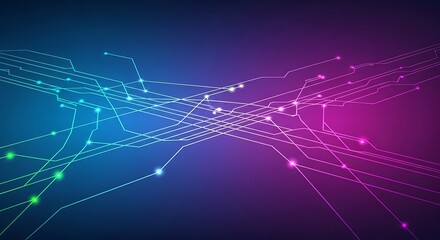 Abstract Digital Network Lines with Glowing Nodes on Gradient Background