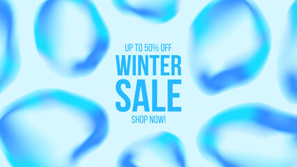 Winter Sale Banner. Winter Season Sale promotion background with vibrant blue bubbles. Vivid fluid blurred color gradients. Vector illustration.