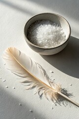 Peaceful Still Life of Salt and Feather