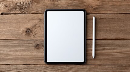 Tablet on Wooden Surface Mockup