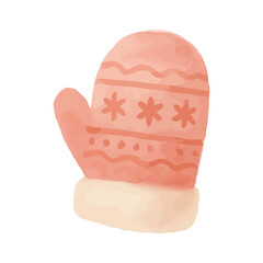 Cozy Winter Mitten with Snowflake Pattern in Watercolor Style
