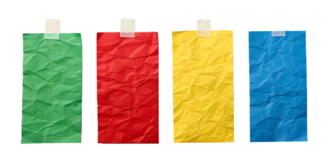Set of Four Colorful Crumpled Note Papers with Washi Tape
