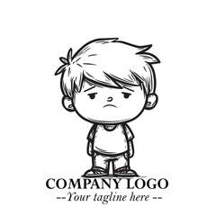 Black and White Chibi Boy Illustration with Jacket and Boots in Bold Thick Line Art Minimal Style