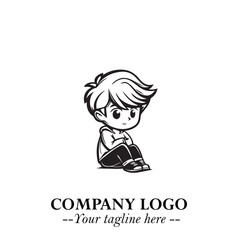 Black and White Chibi Boy Illustration with Jacket and Boots in Bold Thick Line Art Minimal Style