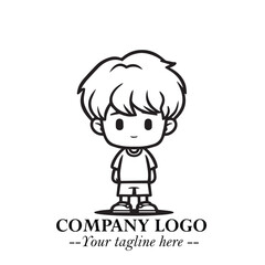 Black and White Chibi Boy Illustration with Jacket and Boots in Bold Thick Line Art Minimal Style