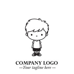 Black and White Chibi Boy Illustration with Jacket and Boots in Bold Thick Line Art Minimal Style