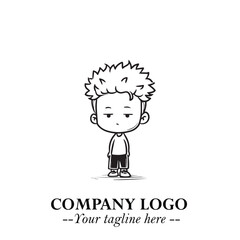 Black and White Chibi Boy Illustration with Jacket and Boots in Bold Thick Line Art Minimal Style