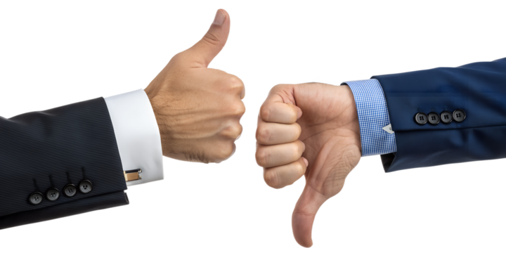 Hands Showing Thumbs Up and Thumbs Down for Business Decision Making