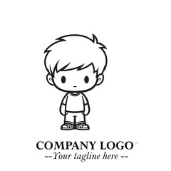 Black and White Chibi Boy Illustration with Jacket and Boots in Bold Thick Line Art Minimal Style