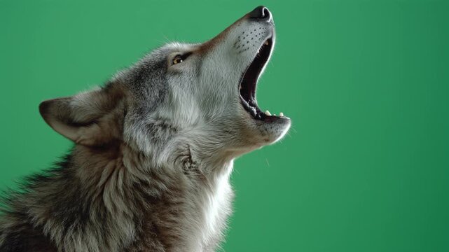 Howling animal on isolated green screen background captivating content type dramatic environment unique viewpoint concept