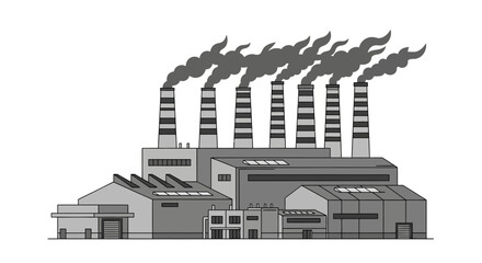 Fototapeta premium Factory with smoke coming out of chimneys, illustration, energy and industry