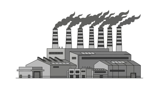 Factory with smoke coming out of chimneys, illustration, energy and industry