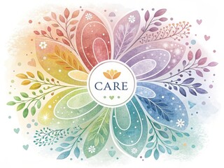 Obraz premium Gentle Flower Design with Central CARE Message