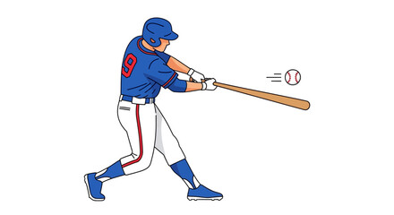 Obraz premium Baseball Player Swinging a Bat and Hitting the Ball, Action Illustration