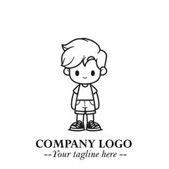 Black and White Chibi Boy Illustration with Jacket and Boots in Bold Thick Line Art Minimal Style