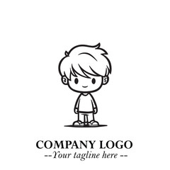 Black and White Chibi Boy Illustration with Jacket and Boots in Bold Thick Line Art Minimal Style