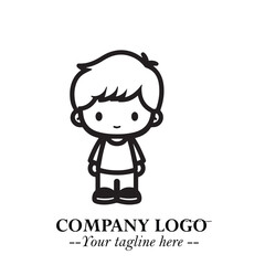 Black and White Chibi Boy Illustration with Jacket and Boots in Bold Thick Line Art Minimal Style