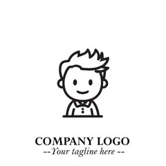 Black and White Chibi Boy Illustration with Jacket and Boots in Bold Thick Line Art Minimal Style