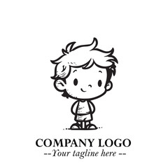 Black and White Chibi Boy Illustration with Jacket and Boots in Bold Thick Line Art Minimal Style