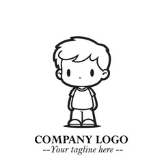 Black and White Chibi Boy Illustration with Jacket and Boots in Bold Thick Line Art Minimal Style