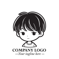 Black and White Chibi Boy Illustration with Jacket and Boots in Bold Thick Line Art Minimal Style