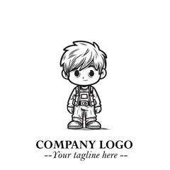 Black and White Chibi Boy Illustration with Jacket and Boots in Bold Thick Line Art Minimal Style