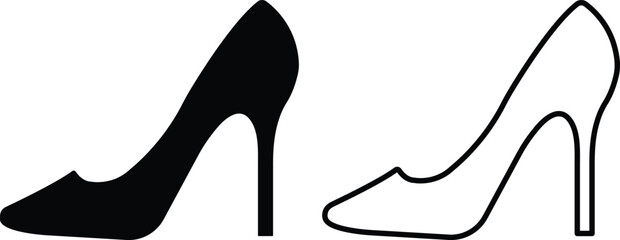 High Heel Shoe Icons, Silhouettes, and Outline Pump Footwear