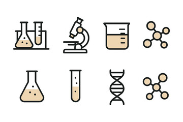 Science lab icons: chemistry and biology in modern flat design
