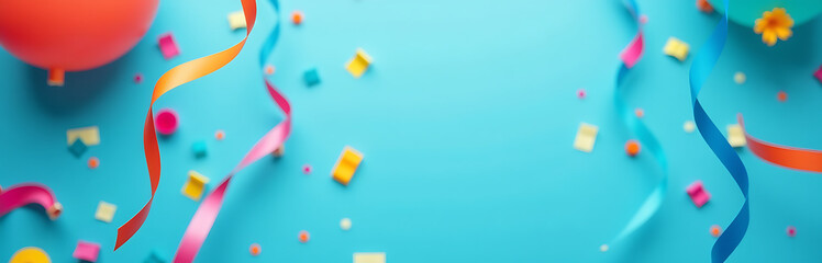 vibrant multicolored streamers suspended bright blue background capturing energetic essence lively celebration dynamic