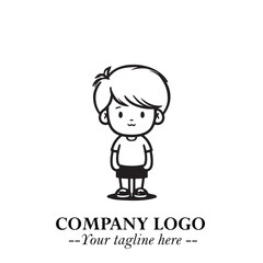 Black and White Chibi Boy Illustration with Jacket and Boots in Bold Thick Line Art Minimal Style