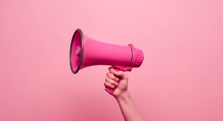 Hand Holding Pink Megaphone on Pink Background