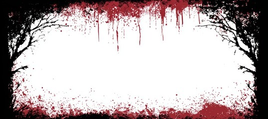 Horror tree frame frame background with stain of blood effecy. Copy space for text and advert. Generative AI technology.	
