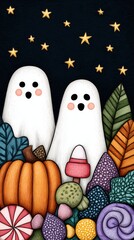 Fototapeta premium Witch Bunny Pumpkin,Happy giving, Sustainable Living Graphics, Technology, Future Digital Abstract