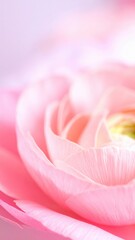 Petal soft elegance: An enchanting close-up reveals the delicate layers of a ranunculus flower in full bloom, its pastel petals softly kissed by sunlight. 