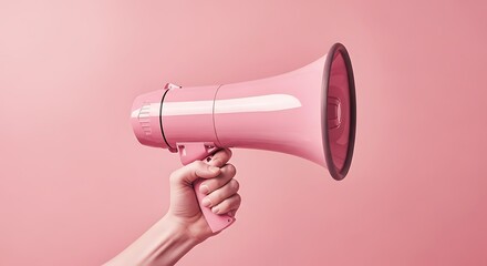Hand Holding Pink Megaphone on Pink Background