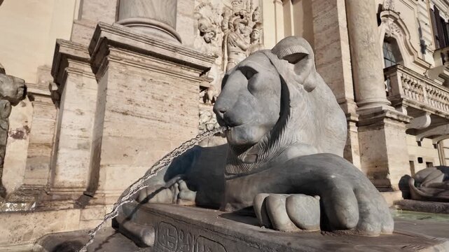 The black stone lion fountain in Rome