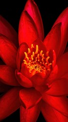 Crimson Bloom: The image captures a macro shot of a vibrant red flower, its petals unfolding to reveal a delicate core, a beautiful display of nature's elegance.