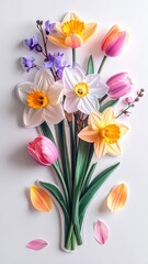 Spring's Floral Symphony: A vibrant floral arrangement showcasing the delicate beauty of spring, with a captivating bouquet of daffodils, tulips, and other flowers