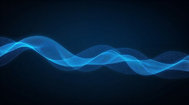 abstract glowing blue waves on a dark background. The lines have a dynamic, flowing quality, and the overall feel is modern and technological