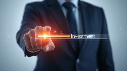 businessperson pointing towards investment loading progress bar, concept of financial growth and profit. A symbol of strategic planning, wealth accumulation, and market dynamics