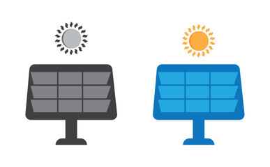 Solar panel icons with sun symbol, renewable energy concept