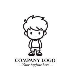 Black and White Chibi Boy Illustration with Jacket and Boots in Bold Thick Line Art Minimal Style