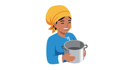 Happy chef holding pot in colorful flat style illustration
