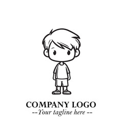 Black and White Chibi Boy Illustration with Jacket and Boots in Bold Thick Line Art Minimal Style