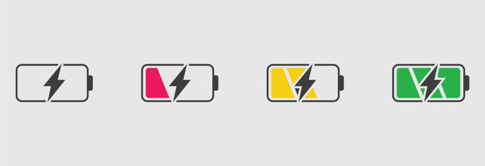 Battery Charger Charge Icon Vector Set — Energy Power Indicator Illustration