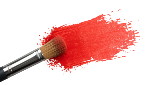 Paintbrush creating red brushstroke on the transparent background for art design, creativity, and diy inspiration
