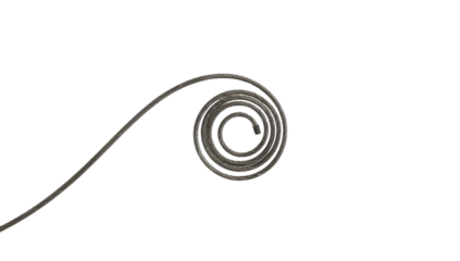 Curled steel cable on the transparent background with spiral shape and industrial design element highlighting texture and strength